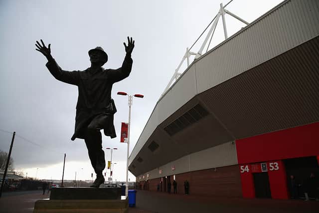 The statue of Bob Stokoe is seen outside the stadium prior to the Barclays Premier League match between Sunderland and Manchester United at the Stadium of Light on February 13, 2016 in Sunderland, England.