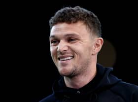 Kieran Trippier of Newcastle United looks on during the Premier League match between Newcastle United and Wolverhampton Wanderers at St. James Park on April 08, 2022 in Newcastle upon Tyne, England.