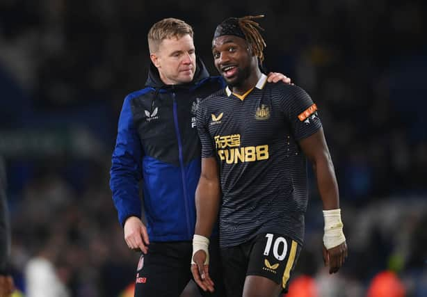 Newcastle United head coach Eddie Howe and winger Allan Saint-Maximin.