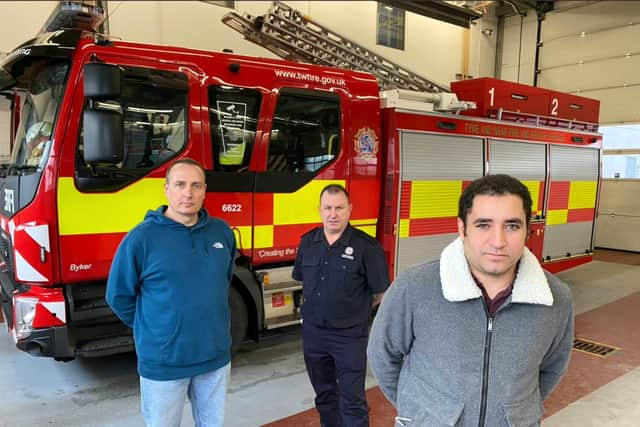 Frazer had the chance to thank the pair of firefighters who saved him during a crisis four years ago