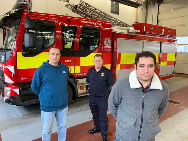 Frazer had the chance to thank the pair of firefighters who saved him during a crisis four years ago