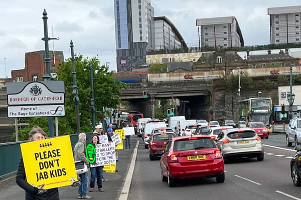 Protesters on the Tyne Bridge