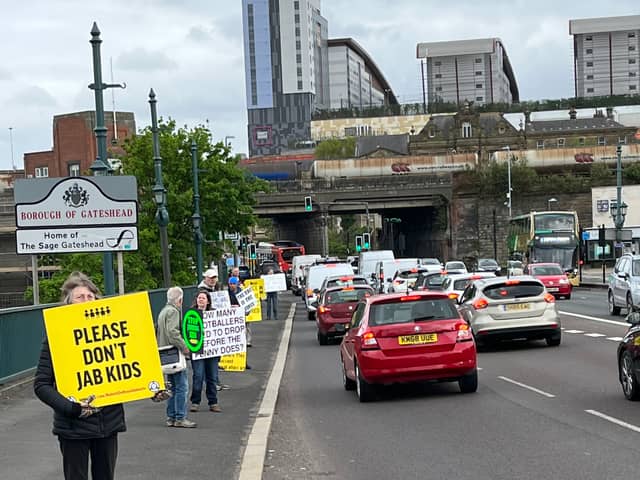 Protesters on the Tyne Bridge
