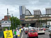 Protesters on the Tyne Bridge