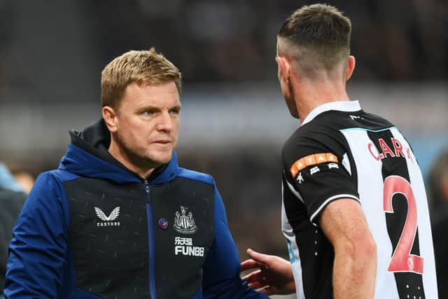 Newcastle United head coach Eddie Howe after Ciaran Clark’s red card against Norwich City. 