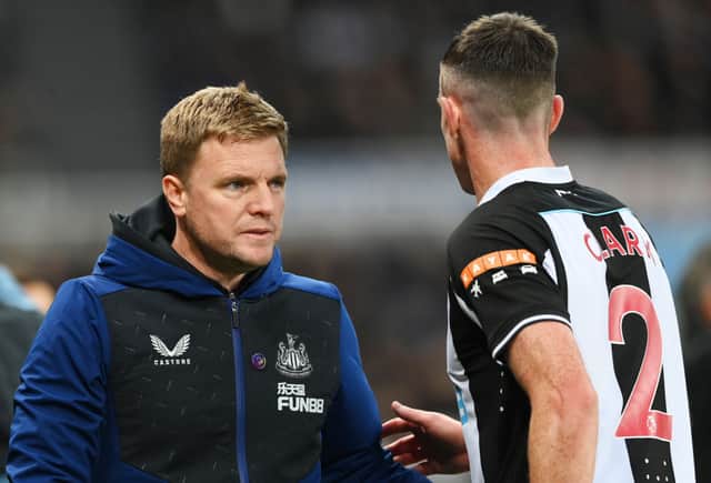 Newcastle United head coach Eddie Howe after Ciaran Clark’s red card against Norwich City. 