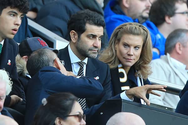 Newcastle United directors Mehrdad Ghodoussi (2R) and Amanda Staveley (R) 