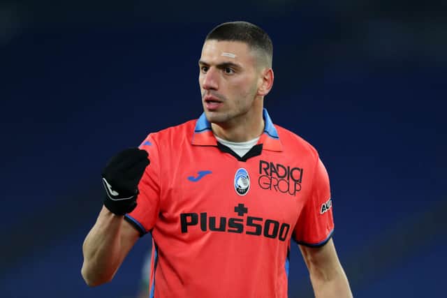 Merih Demiral of Atalanta BC reacts during the Serie A match between SS Lazio and Atalanta BC at Stadio Olimpico on January 22, 2022 in Rome, Italy. 