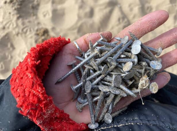 <p>The nails found by a member of the group (Image: Totally Tynemouth Collective)</p>