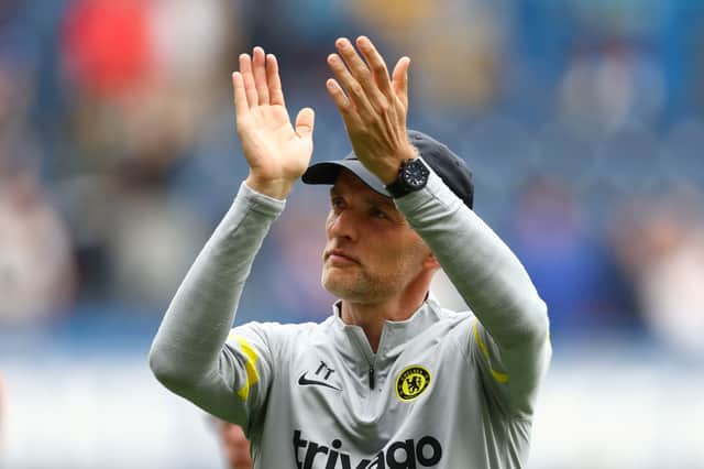  Thomas Tuchel of Chelsea waves to the supporters after the Premier League match  (Photo by Clive Rose/Getty Images)