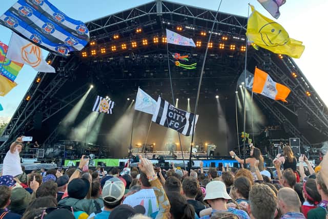 The Wor Flags weren’t out, but there were plenty of Glastonbury-themed banners about