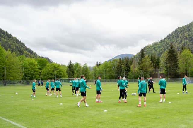 Hungary’s players attend a training session in Saalfelden, Austria on May 27, 2021, where the Hungarian national football team prepared for EURO 2020. 