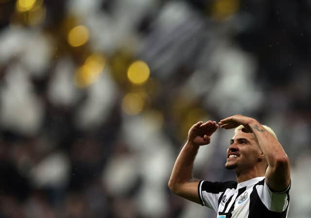 Newcastle player Bruno Guimaraes is seen on the pitch after the Premier League match between Newcastle United and Arsenal at St. James Park on May 16, 2022 in Newcastle upon Tyne, England. 
