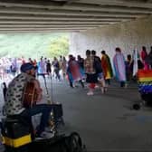 The Pride parade arrives at the Town Moor