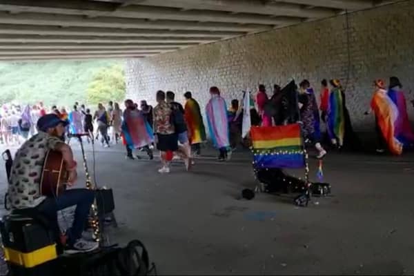 The Pride parade arrives at the Town Moor