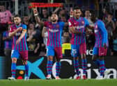 Memphis Depay of Barcelona celebrates after scoring their team’s first goal during the La Liga Santander match against Celta Vigo (Photo by Alex Caparros/Getty Images)