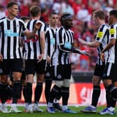 Allan Saint-Maximin of Newcastle United FC before the start of the Eusebio Cup match between SL Benfica and Newcastle United at Estadio da Luz on July 26, 2022 in Lisbon, Portugal. 