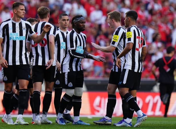<p>Allan Saint-Maximin of Newcastle United FC before the start of the Eusebio Cup match between SL Benfica and Newcastle United at Estadio da Luz on July 26, 2022 in Lisbon, Portugal. </p>