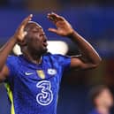 Romelu Lukaku of Chelsea reacts after missing a chance during the Premier League match . (Photo by Clive Rose/Getty Images)
