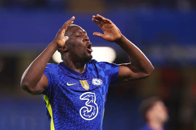 Romelu Lukaku of Chelsea reacts after missing a chance during the Premier League match . (Photo by Clive Rose/Getty Images)