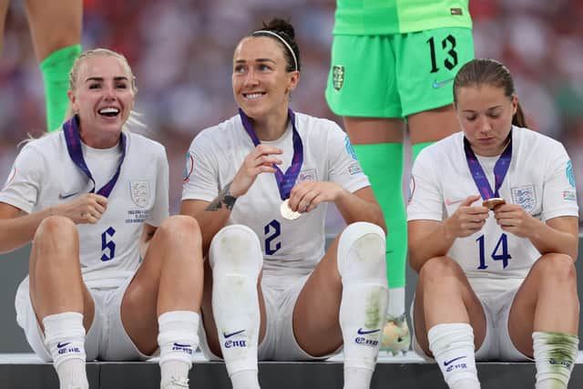 Lucy Bronze (centre) triumphed on Sunday evening (Image: Getty Images)