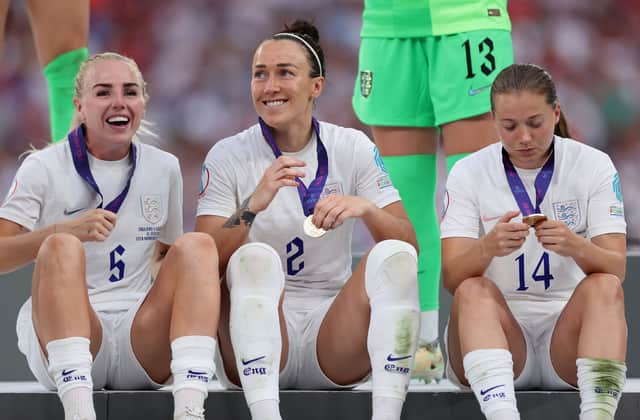Lucy Bronze (centre) triumphed on Sunday evening (Image: Getty Images)