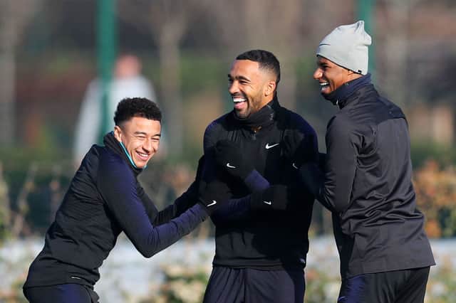 Newcastle United striker Callum Wilson on England duty with Jesse Lingard and Marcus Rashford. (Photo by Catherine Ivill/Getty Images)