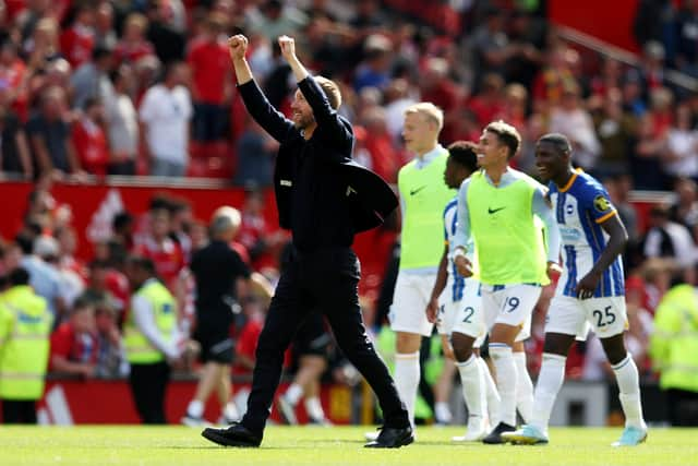 Graham Potter celebrates three points at Old Trafford