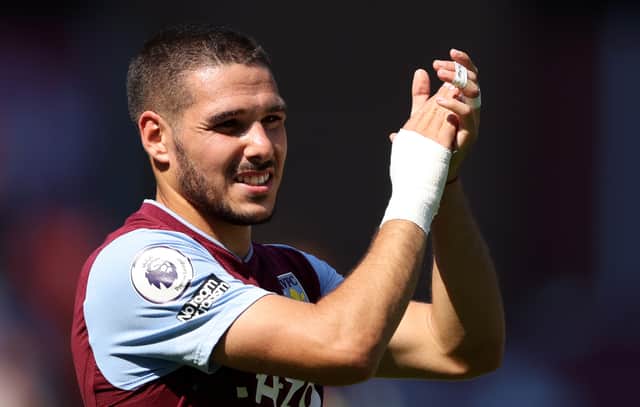 Emi Buendia of Aston Villa reacts following the Premier League match between Aston Villa and Everton FC