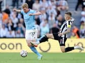 De Bruyne was furious with this challenge from Trippier. Credit: Getty.