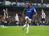 Moise Kean of Everton celebrates after scoring his team’s first goal against Newcastle United at Goodison Park on January 21, 2020 (Photo by Alex Livesey/Getty Images)