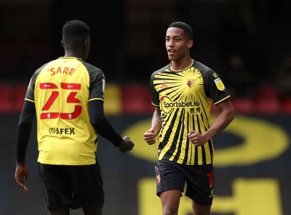 Watford pair Ismaila Sarr and Joao Pedro. (Photo by Naomi Baker/Getty Images)