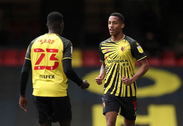 Watford pair Ismaila Sarr and Joao Pedro. (Photo by Naomi Baker/Getty Images)
