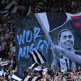 Newcastle United showed their support for Miguel Almiron ahead of kick-off against Manchester City. (Photo by Stu Forster/Getty Images)