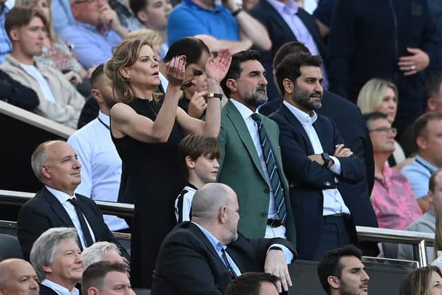 Newcastle United directors Amanda Staveley, Yasir Al-Rumayyan and Mehrdad Ghodoussi. (Photo by Stu Forster/Getty Images)