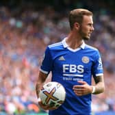  James Maddison of Leicester City during the Premier League match between Leicester City (Photo by Marc Atkins/Getty Images)