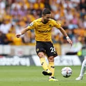 Joao Moutinho of Wolverhampton Wanderers is put under pressure by Sean Longstaff of Newcastle United  (Photo by David Rogers/Getty Images)