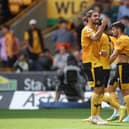 Ruben Neves of Wolverhampton Wanderers celebrates after scoring their team’s first goal  against Newcastle United  (Photo by Eddie Keogh/Getty Images)