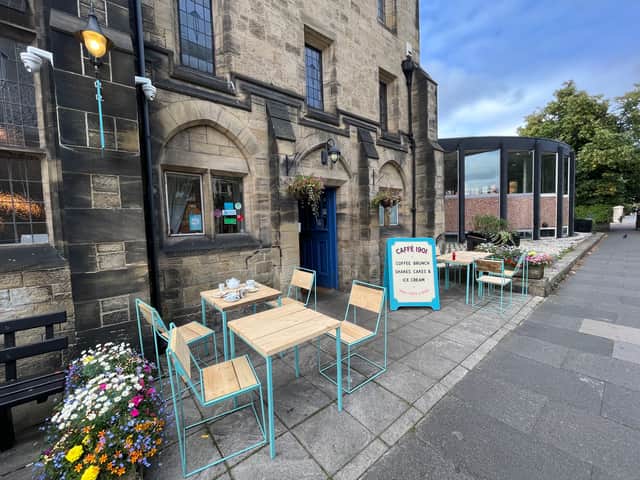 The cafe is right next to the church