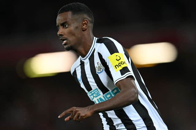 Newcastle United’s Swedish striker Alexander Isak chases the ball during the English Premier League football match at (Photo by PAUL ELLIS/AFP via Getty Images)
