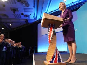 Foreign Secretary Liz Truss delivers an acceptance speech at the Queen Elizabeth II Conference Centre in Westminster after being announced the winner of the Conservative Party leadership contest in London