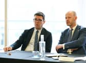 Andy Burnham, Mayor of Greater Manchester and Jamie Driscoll, Mayor of the North of Tyne Combines Authority look on during a meeting with Labour Party leader, Keir Starmer and Labour’s six northern metro Mayors, on May 19, 2022 in Leeds , England.