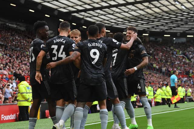 Sambi. Granit Xhaka, Martin Odegaard, Gabriel Jesus , William Saliba and Ben White celebrates the Arenal goal, scored by Bukyao Saka