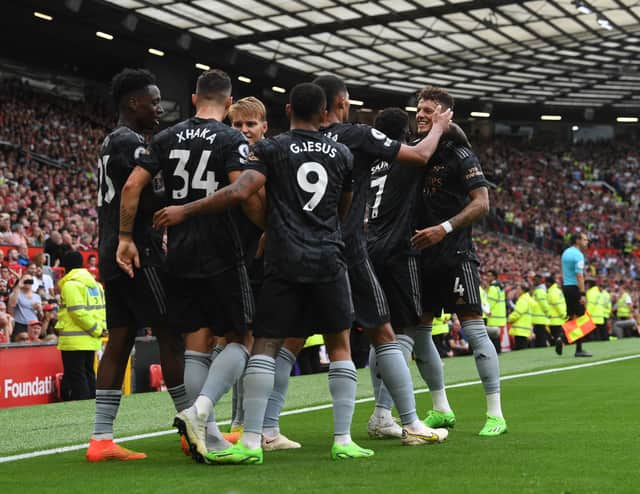 Sambi. Granit Xhaka, Martin Odegaard, Gabriel Jesus , William Saliba and Ben White celebrates the Arenal goal, scored by Bukyao Saka