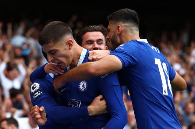 Kai Havertz of Chelsea celebrates after scoring their team's second goal during the Premier League (Photo by Bryn Lennon/Getty Images)
