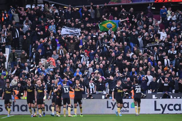 Newcastle United fans at West Ham United’s London Stadium in February 2022. (Photo by Alex Burstow/Getty Images)