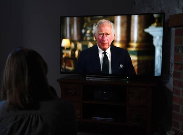 <p>A child watching a broadcast of King Charles III first address to the nation as the new King following the death of Queen Elizabeth II on Thursday. Picture date: Friday September 9, 2022.</p>