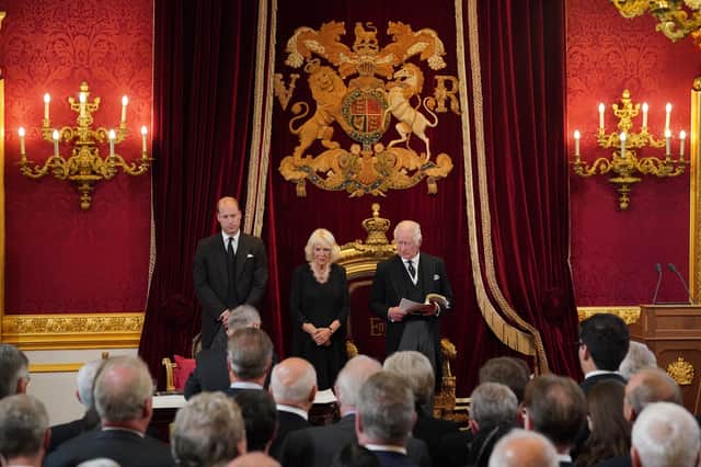 King Charles III with the Prince of Wales, the Queen during the Accession Council at St James’s Palace, London, where King Charles III is formally proclaimed monarch. Charles automatically became King on the death of his mother, but the Accession Council, attended by Privy Councillors, confirms his role. Picture date: Saturday September 10, 2022. (Photo: PA)