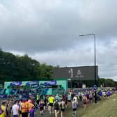 An image of Queen Elizabeth II over the Great North Run 2022 start line