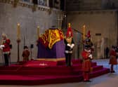 The Queen lying in state in Westminster Hall. 